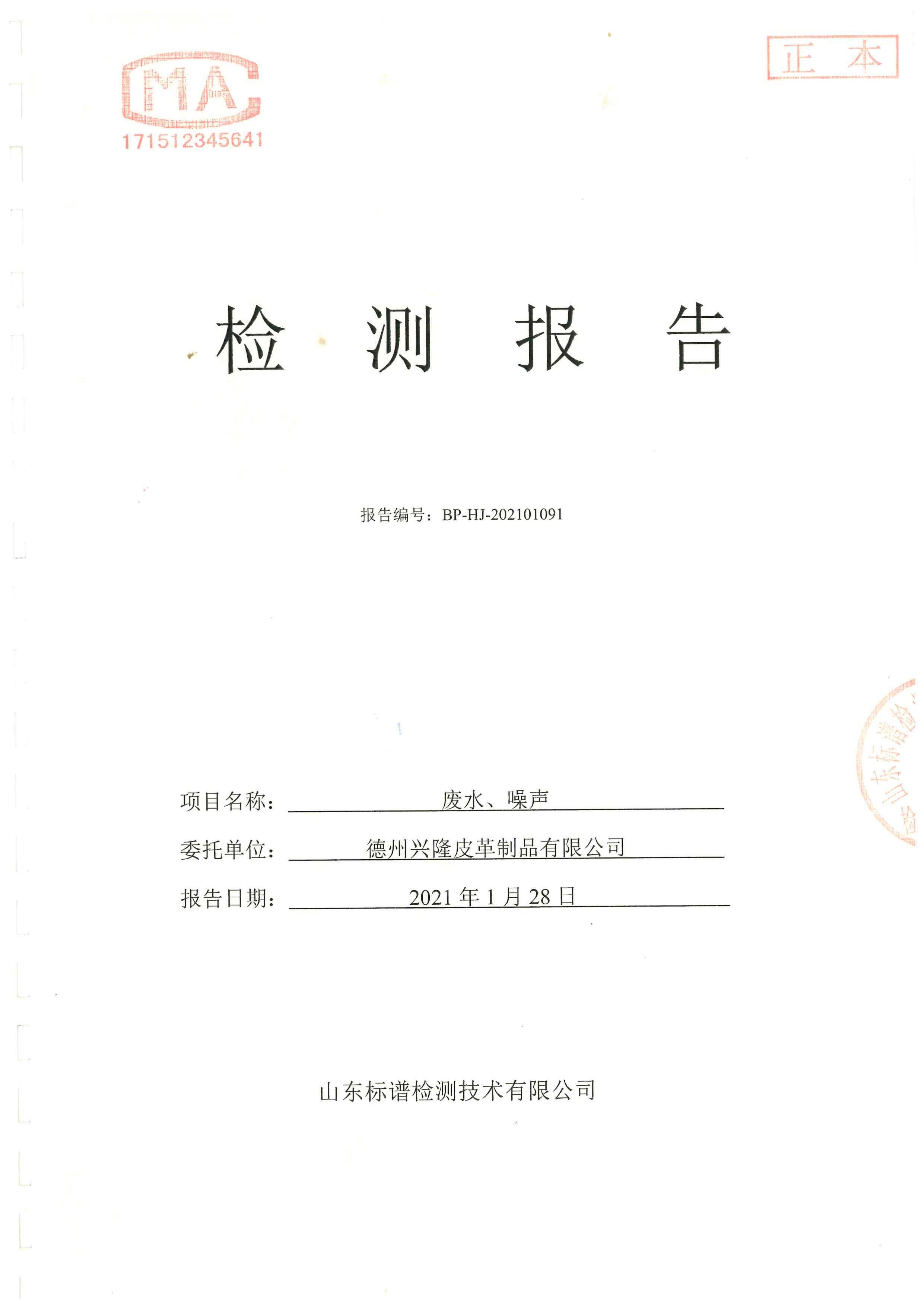 2021年1季度废水噪声检测报告